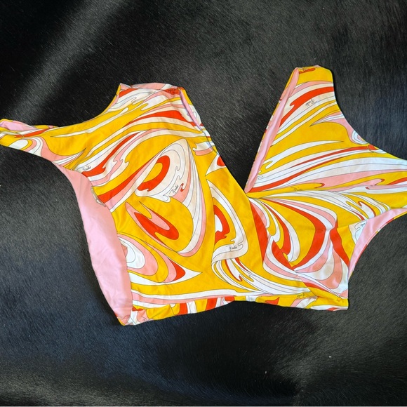 Emilio Pucci Yellow and Pink One Piece Swimsuit Asymmetrical Design - Picture 6 of 7